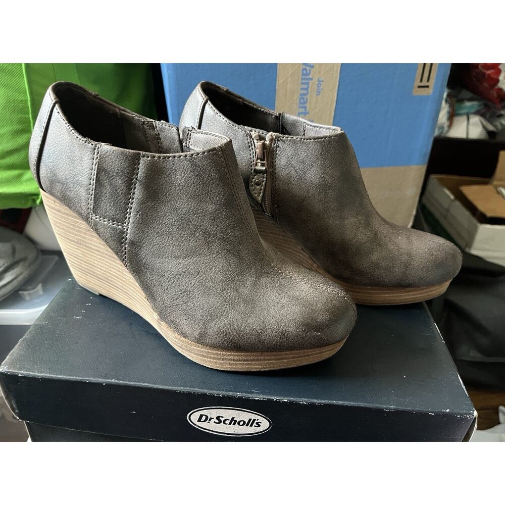 Dr Scholls Womens Size 9 Harlie Dark Brown Faux Vegan Leather Wedge Ankle Boots